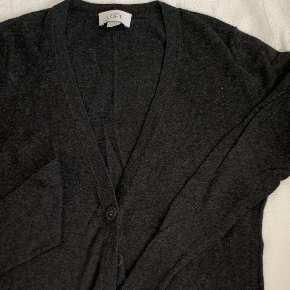 LOFT Dark Gray Button-Up Wool-Blend Cardigan